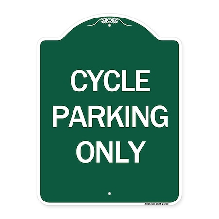Signmission Designer Series Sign-Cycle Parking Only, Green & White Aluminum Sign, 18" x 24", GW-1824-24200 A-DES-GW-1824-24200